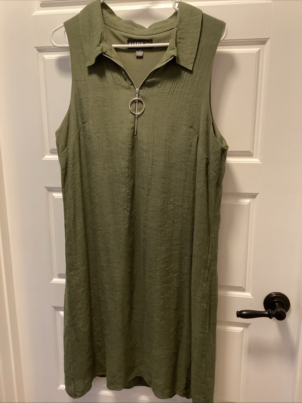 Harper Olive Green Sleeveless Collared Zip Dress
